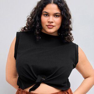 Cider Solid Round Neckline Twist Short Sleeve Crop Top Size 2XL